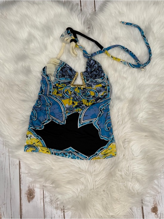 Roberto Cavalli Tops - Vintage Roberto Cavalli Multicolor Print Stretch Knit Halter Neck Top Medium